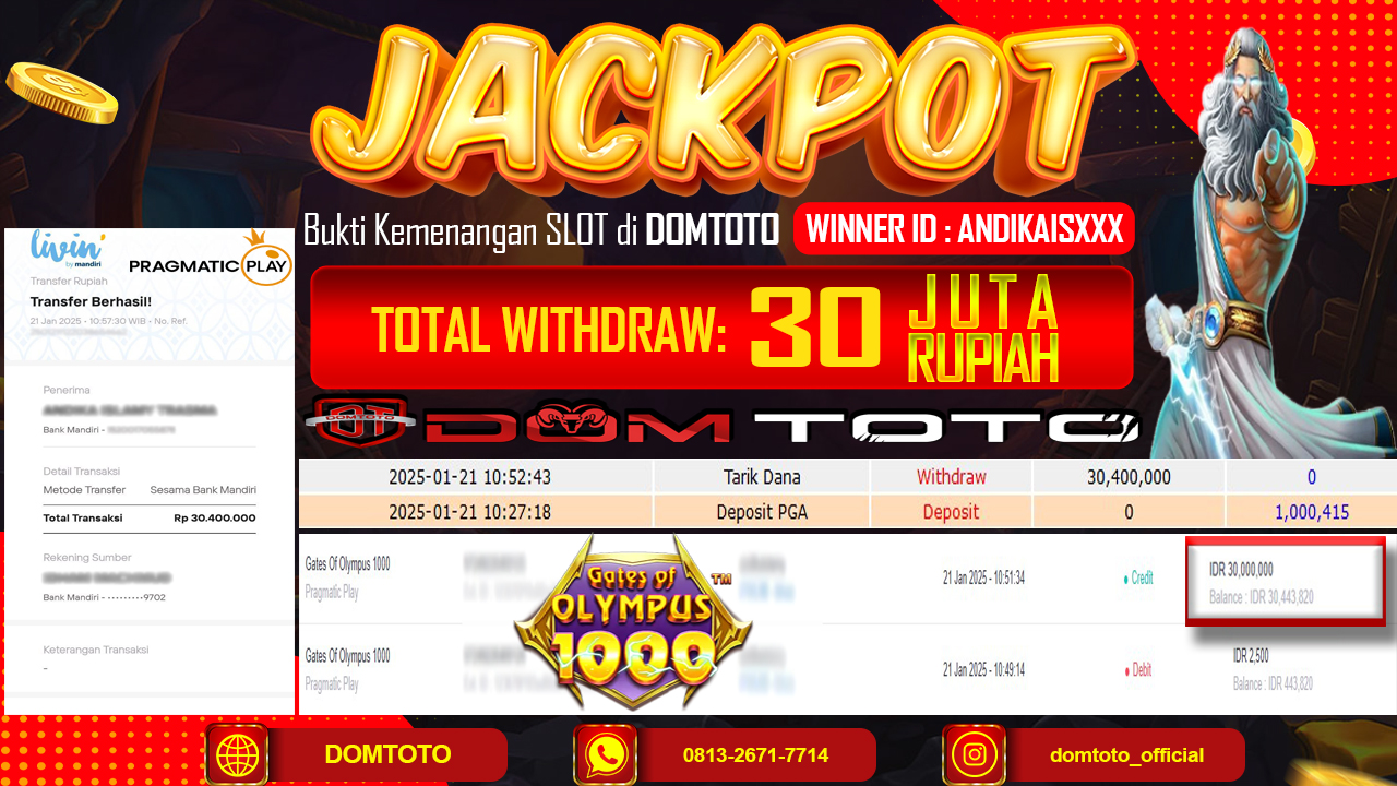 JACKPOT SLOT GATE OF OLYMPUS 1000  21  JANUARI 2025